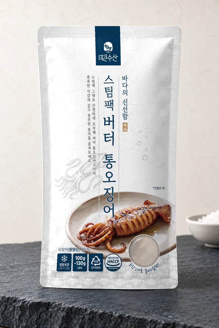 스팀팩 버터 통오징어 포장 디자인